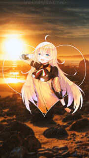 Anime Girl with Long Blonde Hair at Sunset Heart Frame Wallpaper