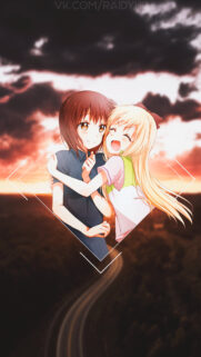 Anime Girls Best Friends Hugging Sunset Wallpaper for Mobile