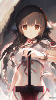 Anime Girl Warrior with Braided Hair and Sword Mobile Wallpaper