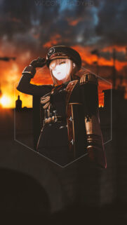 Anime Military Girl Salute Wallpaper in Dramatic Sunset Background