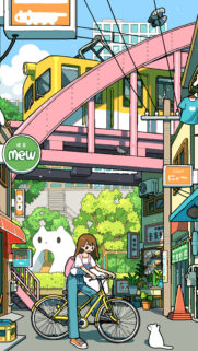 Anime Girl Cycling in Vibrant Cityscape Wallpaper – High Quality Art