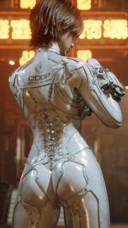 Futuristic Cyberpunk Female Soldier in White Techwear Suit 4K Wallpaper
