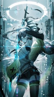 Anime Warrior Girl with Katana in Cyberpunk City Mobile Wallpaper