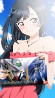 Anime Girl Holding Gundam Exia Model Kit Aesthetic Wallpaper