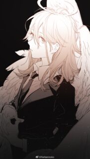 Elegant Anime Angel Girl in Suit Monochrome Wallpaper for Mobile