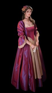 Elegant Victorian Lady in Crimson Satin Dress Digital Art Wallpaper