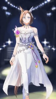 Elegant Anime Girl in White Royal Outfit Standing on Stage Mobile Wallpaper