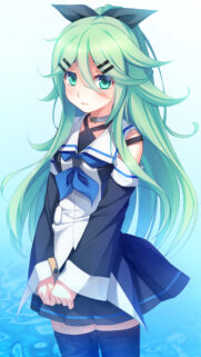Cute Anime Girl with Mint Green Hair and Sailor Uniform Mobile Wallpaper