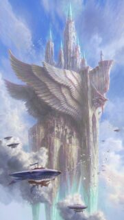 Majestic Winged Castle in the Clouds Fantasy Wallpaper