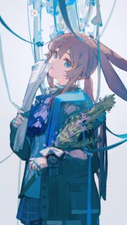 Anime Girl with Rabbit Ears and Floral Bouquet Aesthetic Mobile Wallpaper