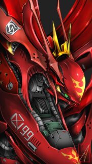 Stunning Red Mecha Warrior Mobile Wallpaper with Golden Details