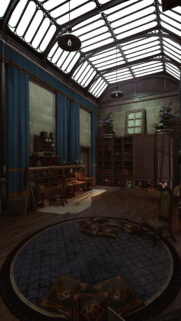 Steampunk Library Loft with Vaulted Glass Ceiling Wallpaper