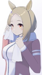 Cute Anime Girl with Horse Ears and Sweat Towel High-Quality Mobile Wallpaper