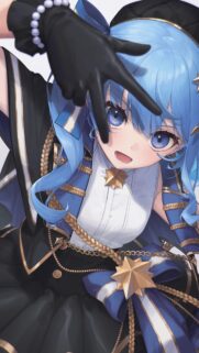 Hoshimachi Suisei Cute Anime Girl Wallpaper in Blue Concert Outfit