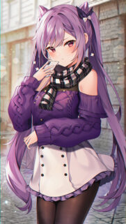 Keqing Genshin Impact Anime Girl in Purple Winter Outfit Mobile Wallpaper