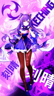 Keqing Genshin Impact Anime Aesthetic Wallpaper in Vivid Purple Tones