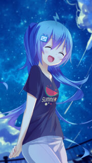 Anime Girl Smiling Under Starry Night Sky Mobile Wallpaper