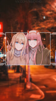 Violet Evergarden and Zero Two Anime Girls Aesthetic Night City Mobile Wallpaper