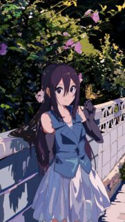 Anime Girl with Butterfly in Garden Aesthetic Wallpaper for Mobile