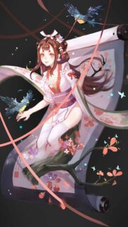 Anime Girl with Magical Birds and Floral Scroll Wallpaper 4K