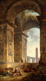 Classical Roman Ruins with Ancient Obelisk and Figures Oil Painting Wallpaper
