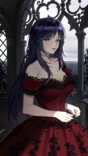 Anime Girl in Gothic Red Dress Wallpaper High Quality Aesthetic Mobile Background