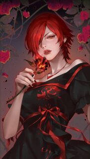 Stunning Anime Girl with Red Rose High Quality Mobile Wallpaper