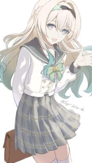 Beautiful Anime Schoolgirl with Long Blonde Hair Aesthetic Wallpaper