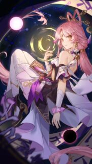 Stunning Anime Girl with Pink Hair and Celestial Magic Mobile Wallpaper