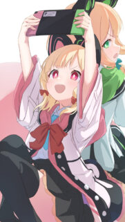 Cute Anime Girls Playing Handheld Console Wallpaper for Mobile