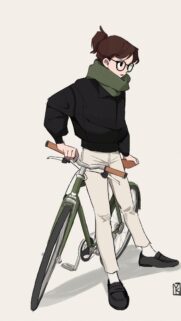 Aesthetic Anime Girl with Green Bicycle Digital Art Wallpaper