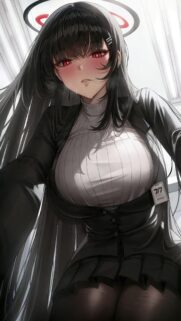 Anime Girl with Glowing Halo and Red Eyes Mobile Wallpaper