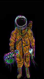 Psychedelic Astronaut with Alien Tentacle and Eyeball Surreal Art Wallpaper
