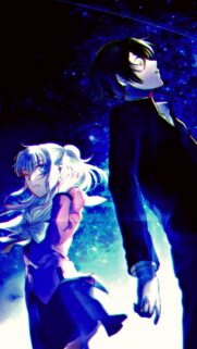 Charlotte Anime Aesthetic Wallpaper Featuring Yuu Otosaka and Nao Tomori in Cosmic Blue