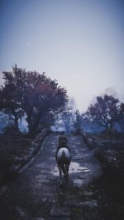 Warrior Riding Horse on Stone Bridge Fantasy Landscape Mobile Wallpaper