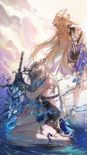 Anime Fantasy Warrior Girls With Enchanted Water Sword Wallpaper