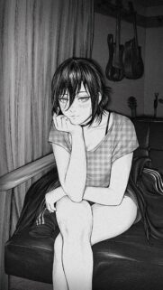 Stunning Black and White Anime Girl Resting in Music Studio Wallpaper