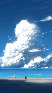 Lonely Cat Watching Summer Cumulus Clouds Wallpaper Aesthetic Mobile Background
