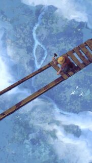 Stunning Digital Art Wallpaper Featuring A Man Working On A Bridge In The Clouds