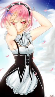 Ram Re Zero Anime Girl Pink Hair Aesthetic Wallpaper for Mobile