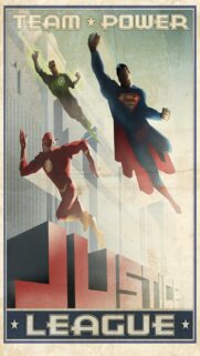 Vintage Style Justice League Superheroes Poster Wallpaper for Mobile