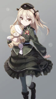 Cute Anime Girl in Military Uniform with Teddy Bear Mobile Wallpaper
