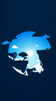 Minimalist Blue Moon Night Landscape Flat Design Mobile Wallpaper