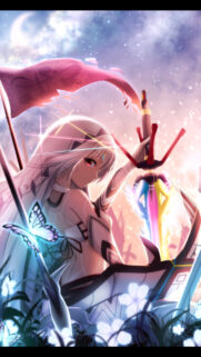 Anime Warrior Girl with Glowing Sword and Butterfly Wallpaper 4K