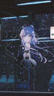 Anime Girl with Blue Hair in Night Subway Station Aesthetic Wallpaper