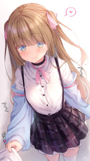 Cute Anime Girl with Long Brown Hair and Blue Eyes Aesthetic Wallpaper