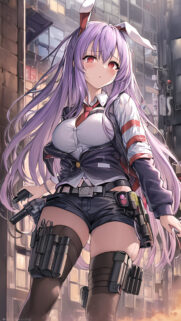Anime Bunny Girl Warrior with Long Purple Hair Tactical Wallpaper
