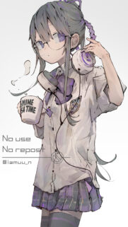 Aesthetic Anime Girl with Headphones and Coffee Cup Wallpaper