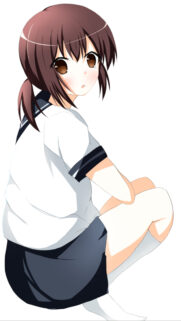 Cute Anime Schoolgirl With Brown Hair Sitting Pose Mobile Wallpaper