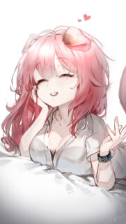 Cute Anime Girl with Pink Hair and Cat Ears Aesthetic Mobile Wallpaper